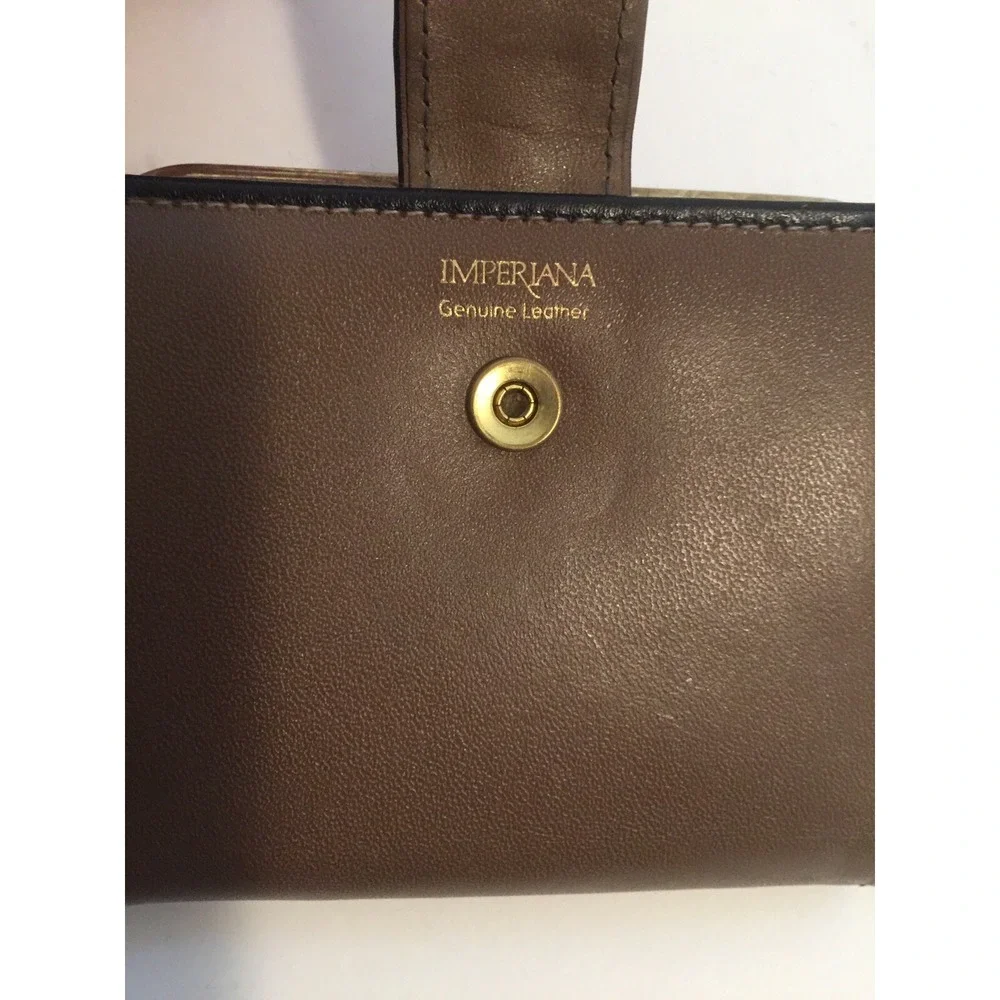 Vintage 80's Leather Wallet Taupe Brown Kiss Clasp‎ small Billfold Style